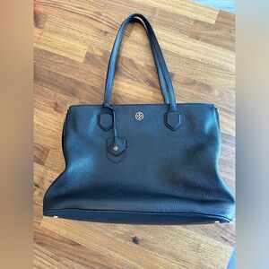 Tory Burch Leather Tote Bag Black w/ Zippers on Side